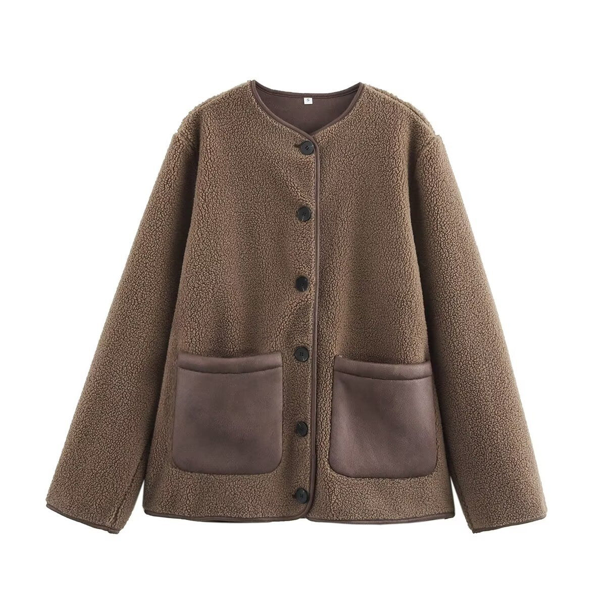 Damen Fleecejacke Praktische Taschen Knöpfe Schwarz Eveloria - Eveloria