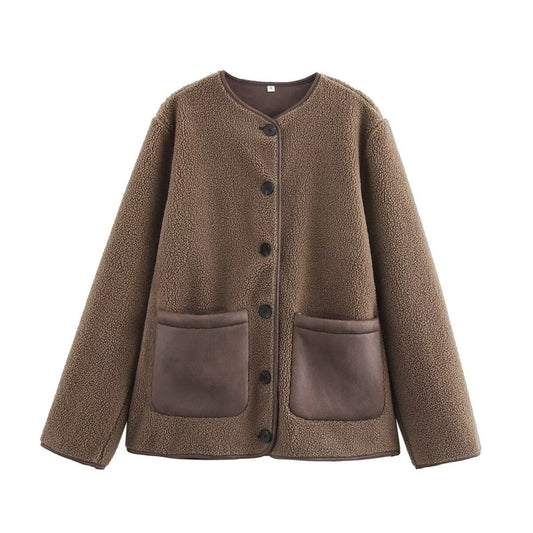 Damen Fleecejacke Praktische Taschen Knöpfe Schwarz Eveloria - Eveloria