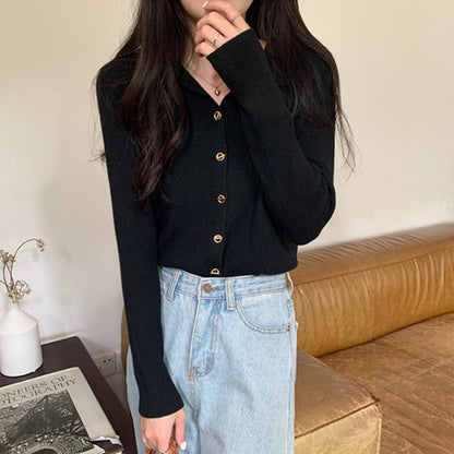Damen Strickpullover mit Knöpfen und Rippmuster Fein