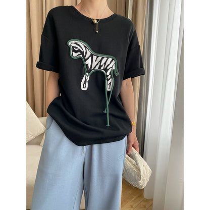 Damen T-Shirt mit Tiermotiv Baumwolle Relaxed Fit