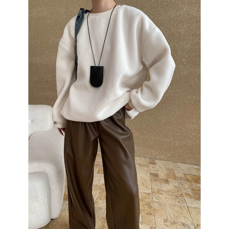 Damen Fleece-Pullover Weiter Schnitt Bequem Grau Eveloria