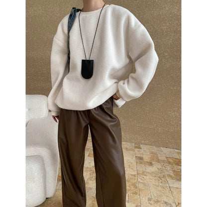 Damen Fleece-Pullover Weiter Schnitt Bequem Grau Eveloria