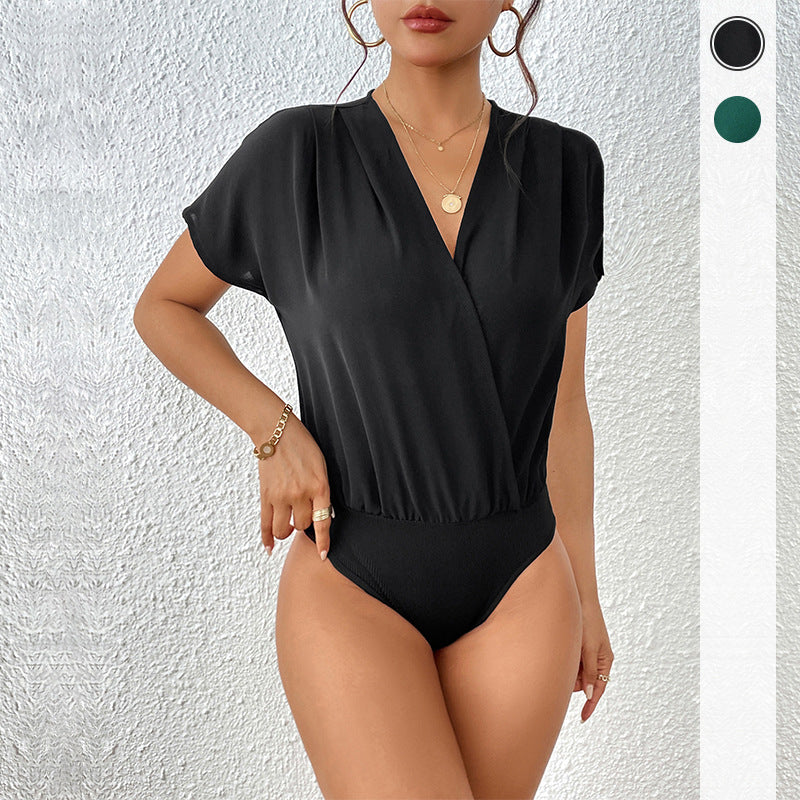 Damen Bodysuit V-Ausschnitt Elastisch Schwarz Eveloria - Eveloria