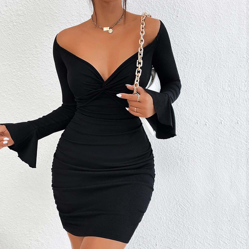 Damen Minikleid V-Ausschnitt schmal Rock Eveloria