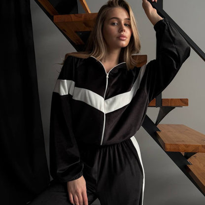 Damen Fleece-Trainingsanzug Voluminöse Ärmeln Reißverschluss Eveloria