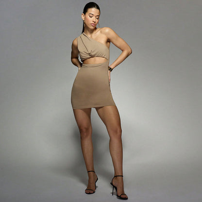 Damen Minikleid Cut-Out Asymmetrischer Ausschnitt