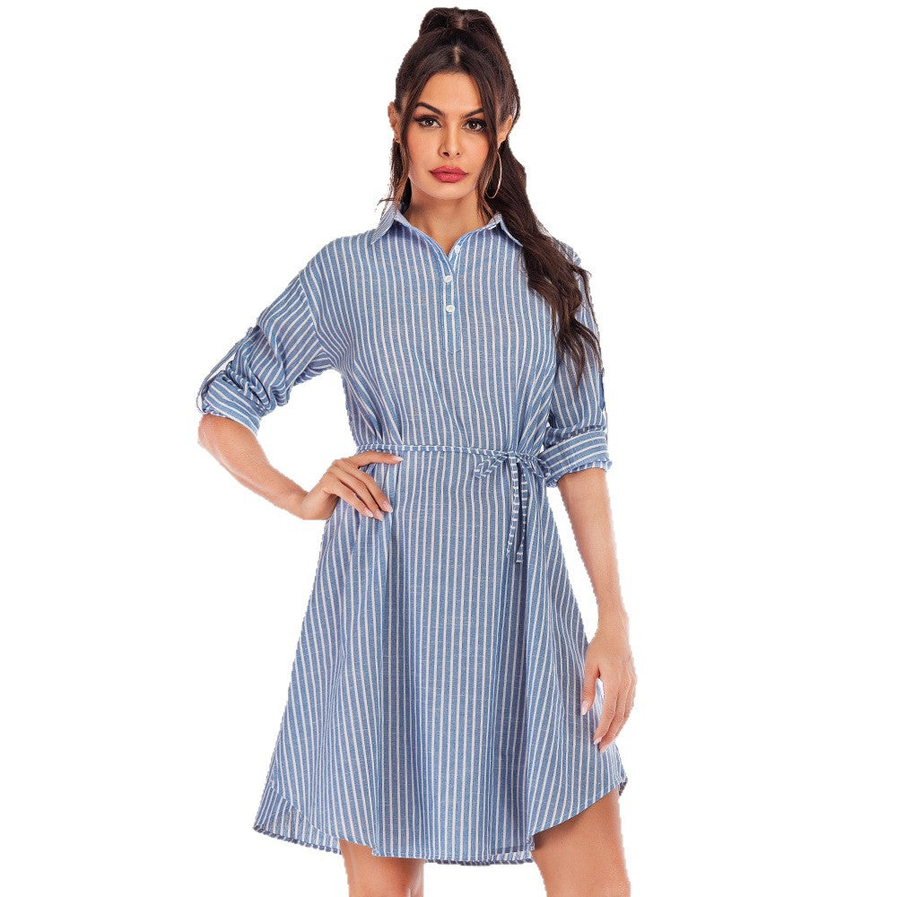 Damen Hemdblusenkleid mit Bindegürtel Eveloria