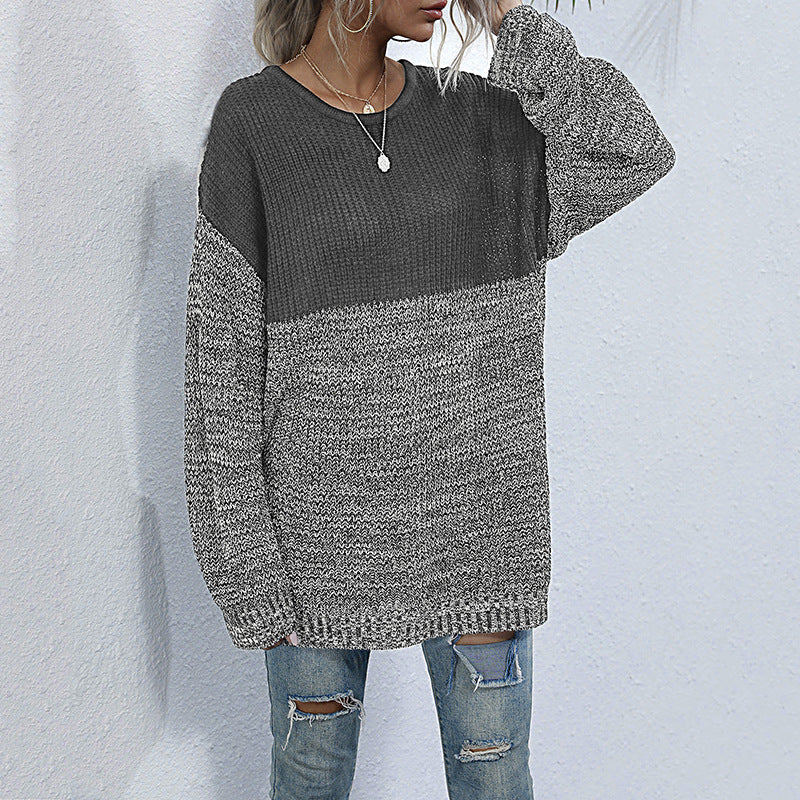 Damen Strickpullover Oversized Lässig Farbkontrast