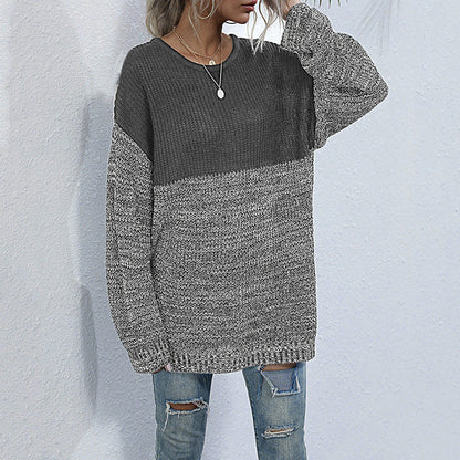 Damen Strickpullover Oversized Lässig Farbkontrast