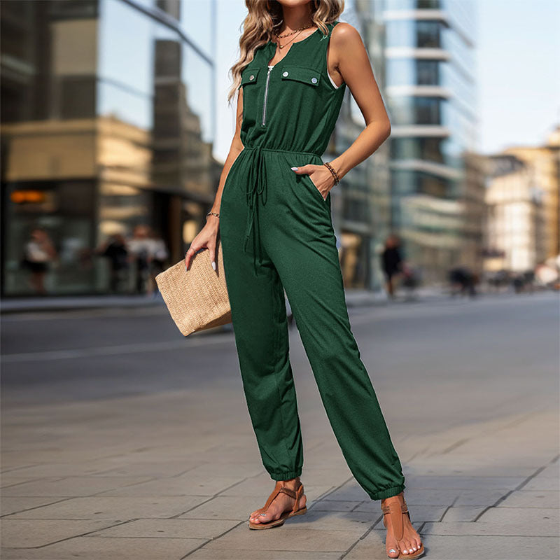 Damen Jumpsuit mit Taschen und verstellbarem Taillenzug