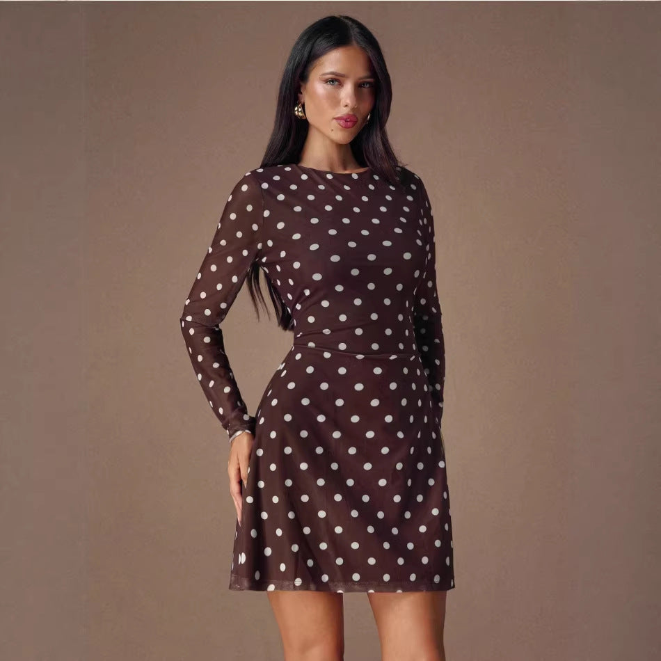 Damen Mini-Kleid Gepunktet mit transparenten Ärmeln
