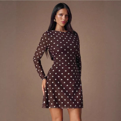 Damen Mini-Kleid Gepunktet mit transparenten Ärmeln