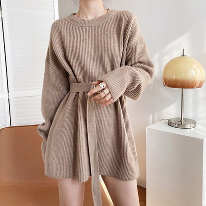Damen Strickpullover mit Gürtel Eveloria