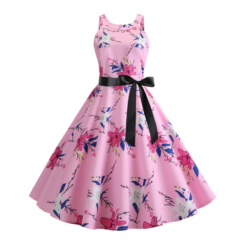 Damen A-Linien Kleid Floralmuster Taillengürtel Eveloria - Eveloria