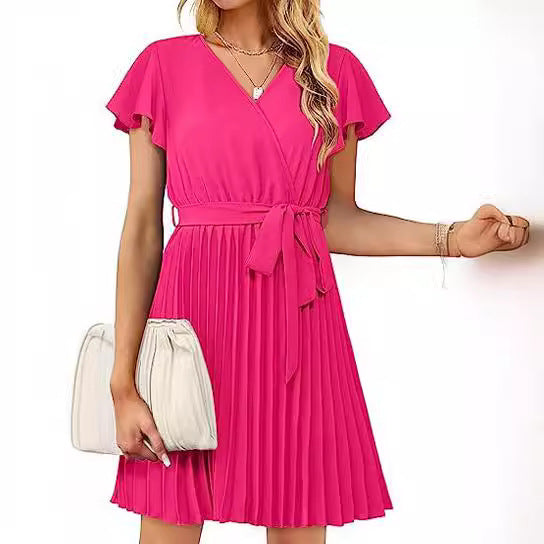 Damen Wickelkleid Plissierte Details Eveloria