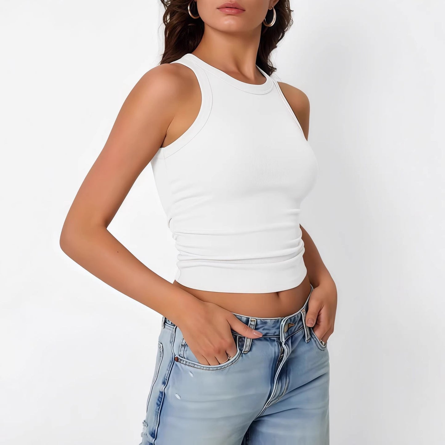 Damen Crop Elastisch Schmale Träger Eveloria
