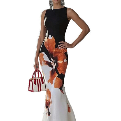 Damen Maxikleid mit floralem Muster und Taillenschnitt