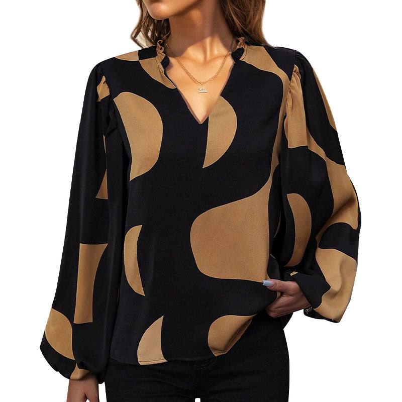 Damen Bluse Geometrisches Muster Lässiger Schnitt Eveloria
