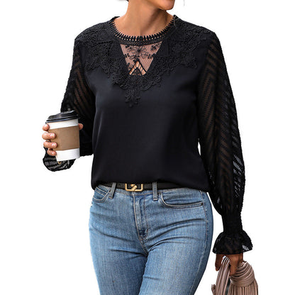 Damen Bluse Spitze Ärmel Elegant Weiße Eveloria