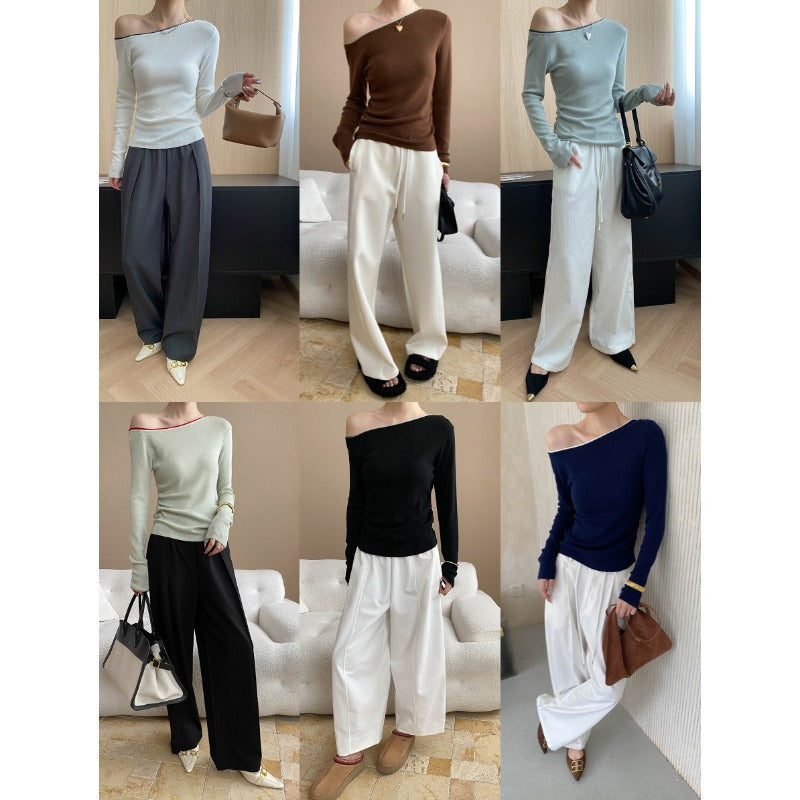 Damen Langarmoberteil Asymmetrisch Figurbetonter Stoff Eveloria