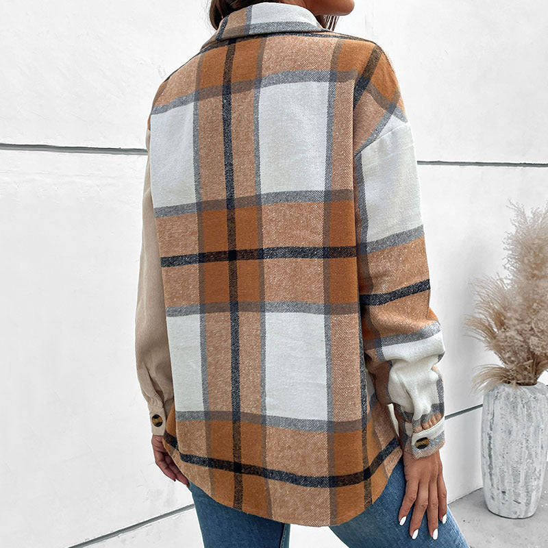 Damen Blusenjacke Kariert Knopfverschluss Eveloria