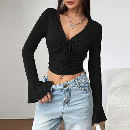 Damen Langarm Crop Raffiniertes Knoten Design Eveloria