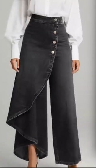 Damen Jeansrock Asymmetrisch Knopfdetails Eveloria