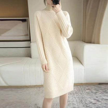Damen Strickkleid Stehkragen Rippmuster Eveloria