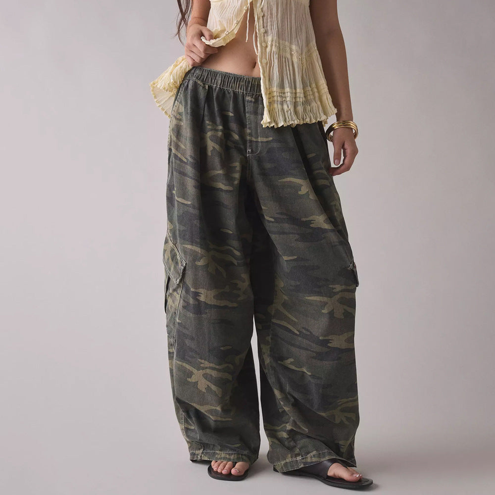 Damen Cargo-Hose Elastischer Bund Praktische Seitentaschen Beige