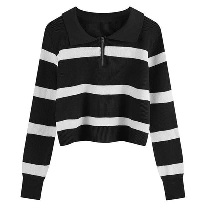 Damen Strickpullover Streifenmuster Reißverschluss