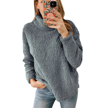 Damen Fleece-Pullover Hochkragen Strukturiert Grau Eveloria