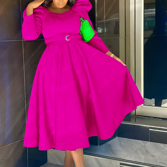 Damen Maxikleid Eleganter Square-Ausschnitt Strukturierte Taillierung - Eveloria