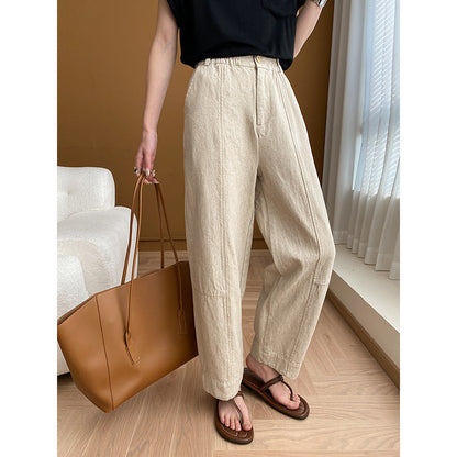 Damen Leinenhose Moderner Schnitt Hochtaschen Beige Eveloria - Eveloria