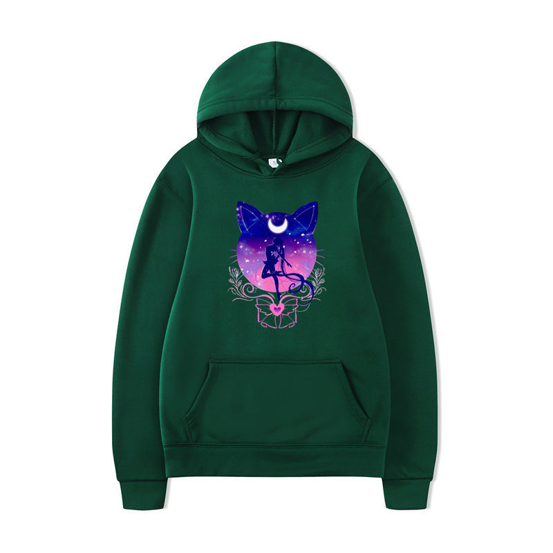 Damen Kapuzenpullover Katzenmotiv Bequem Grau