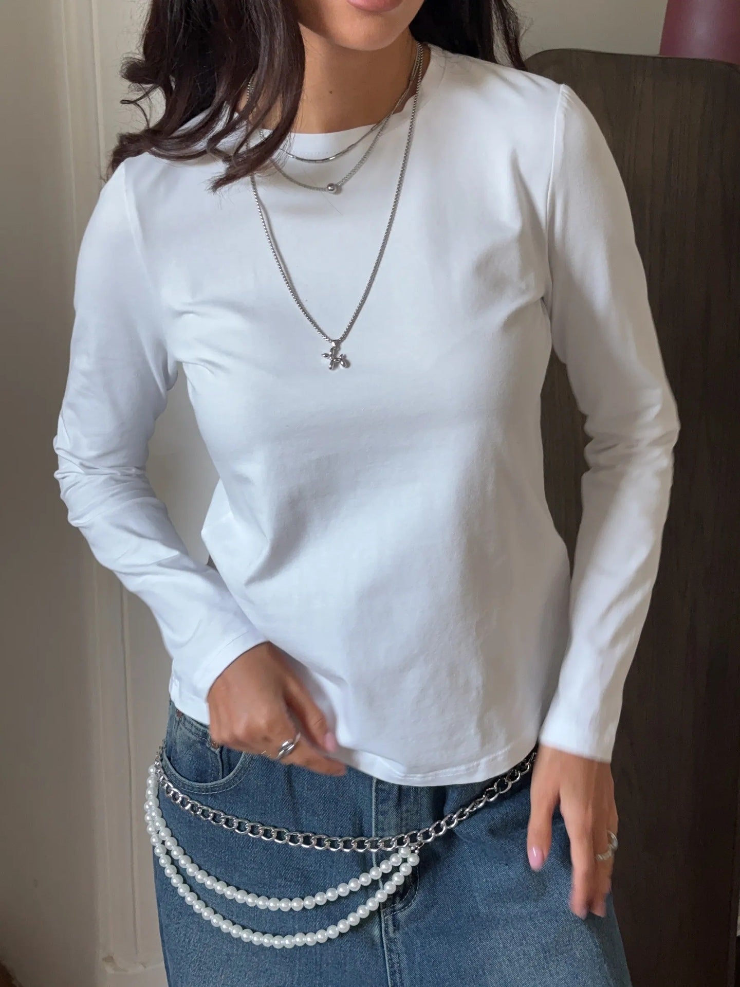 Damen Langarmshirt Körperbetont Baumwolle Eveloria