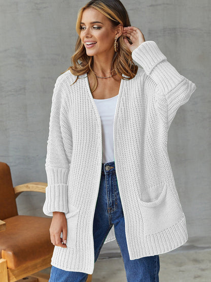 Damen Strickjacke Tiefen Taschen Struktur Oberfläche Anthrazit