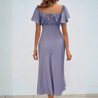 Damen Maxikleid Voluminöse Rüschenärmel Seitlicher Schlitz Eveloria