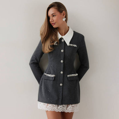 Damen Blazer-Kleid Figurbetont Dekorativ Eveloria