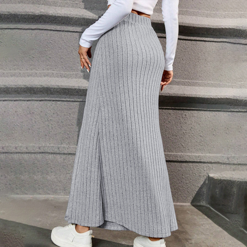 Damen Maxi-Rock Strick mit Knöpfen und Seitenschlitz
