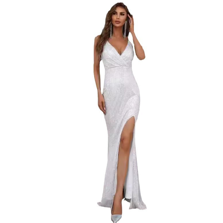 Damen Abendkleid Glitzernd V-Ausschnitt Elegant Eveloria