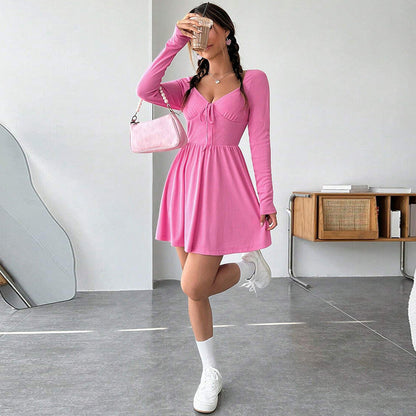 Damen Mini-Kleid Längsärmelig Bindedetail