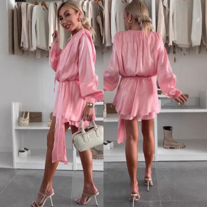 Damen Wickelkleid Seidig Glänzend Eveloria - Eveloria