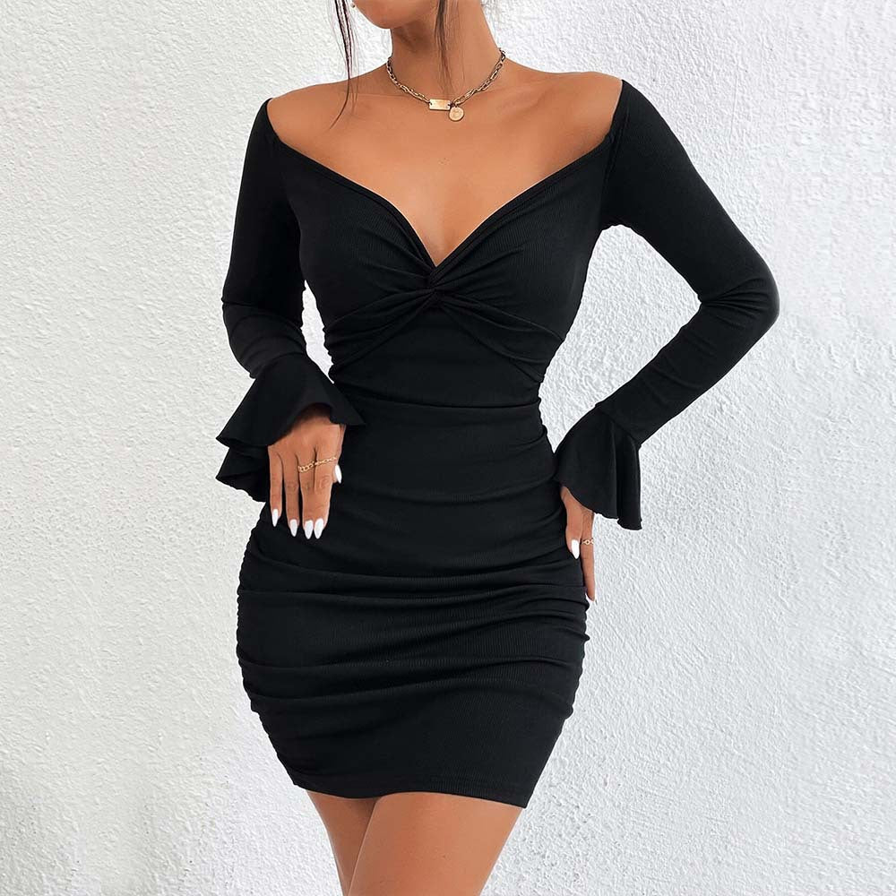 Damen Minikleid V-Ausschnitt schmal Rock Eveloria