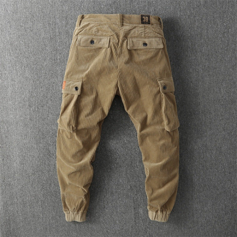Herren Cargo-Hose Cord Angenehm Praktische Taschen Olivgrün Eveloria