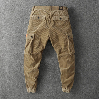 Herren Cargo-Hose Cord Angenehm Praktische Taschen Olivgrün Eveloria