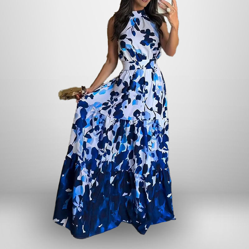 Damen Maxikleid Stehkragen Fließender Rock Eveloria