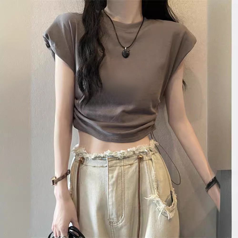 Damen T-Shirt Kurzarm mit Kordelzug und Puffärmeln - Eveloria
