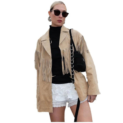 Damen Wildlederjacke Modisch Mit Fransen Eveloria