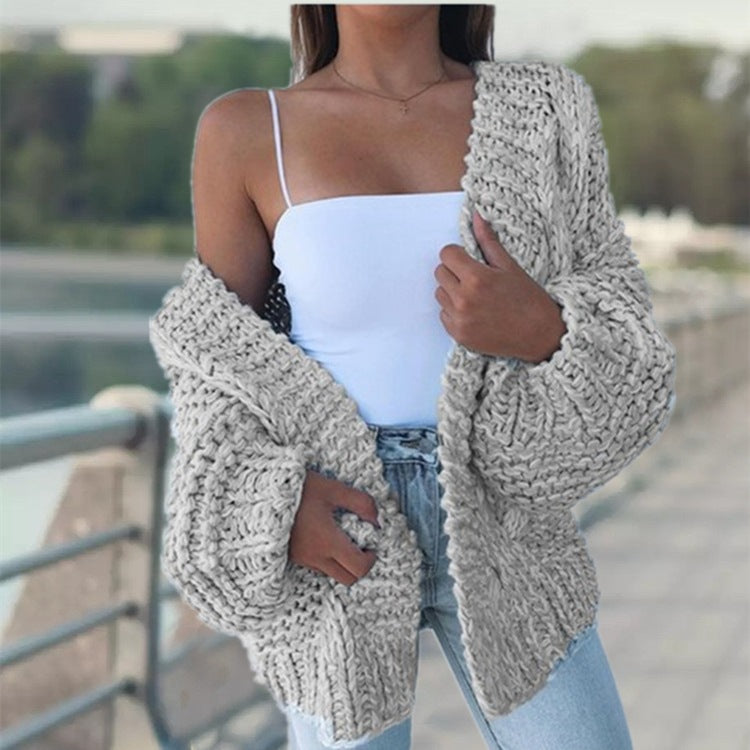 Damen Grobstrick-Cardigan Oversized Lässig Beige