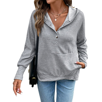Damen Kapuzenpullover Lässig Warm mit Knopfdetail Anthrazit